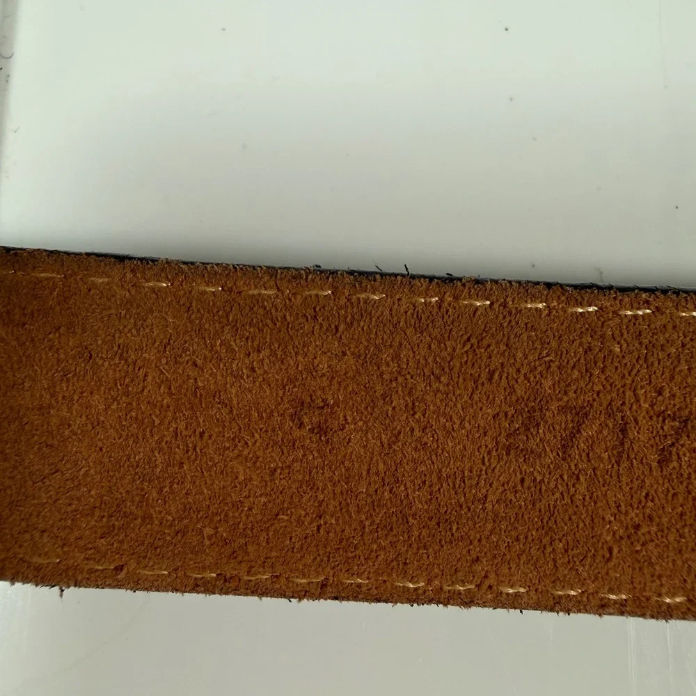 L.L. Bean Full Grain Leather Belt Womens S Blue Pebbled Silver Buckle USA Made
